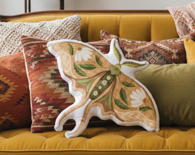 Luna Moth Shaped Pillow, 10x10 16x16 22x22, Whimsigoth Decor