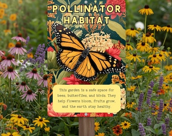 Native Plant Pollinator Habitat Sign, 8x12 12x18 Outdoor Rated Aluminum Sign, Gift for Gardener