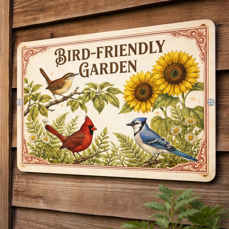 Bird Friendly Garden Habitat Sign, 12x8 18x12 Outdoor Rated Aluminum ...
