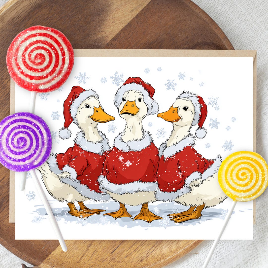 Goose Envelope Funny Christmas Goose Card, Three Geese in Santa Suits, A2 Blank ...
