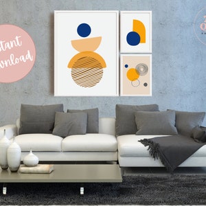 Indigo and Honeycomb Abstract Printable Wall Art Set of 3, Large Size Minimalist Print Download, Modern Wall Decoration Gift, Home Decor Art