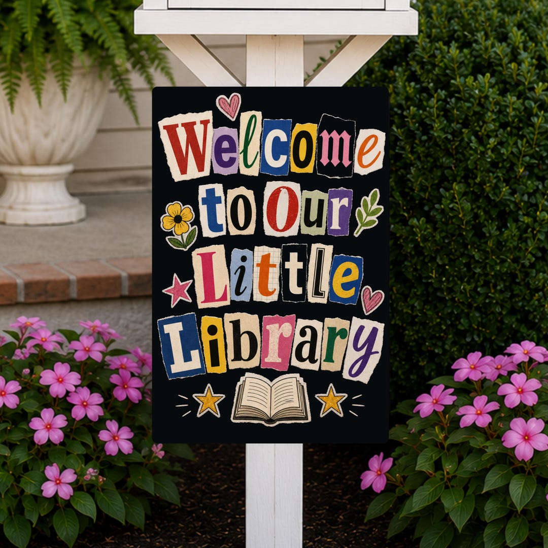 The Library Sign Welcome Library Metal Sign - Collage Lettered Free Library Sign - Gift ...