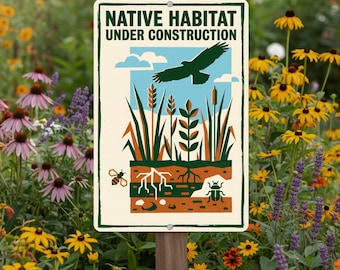 Native Habitat Under Construction Sign, 8x12 12x18 Outdoor Rated Aluminum Sign, Gift for Gardener