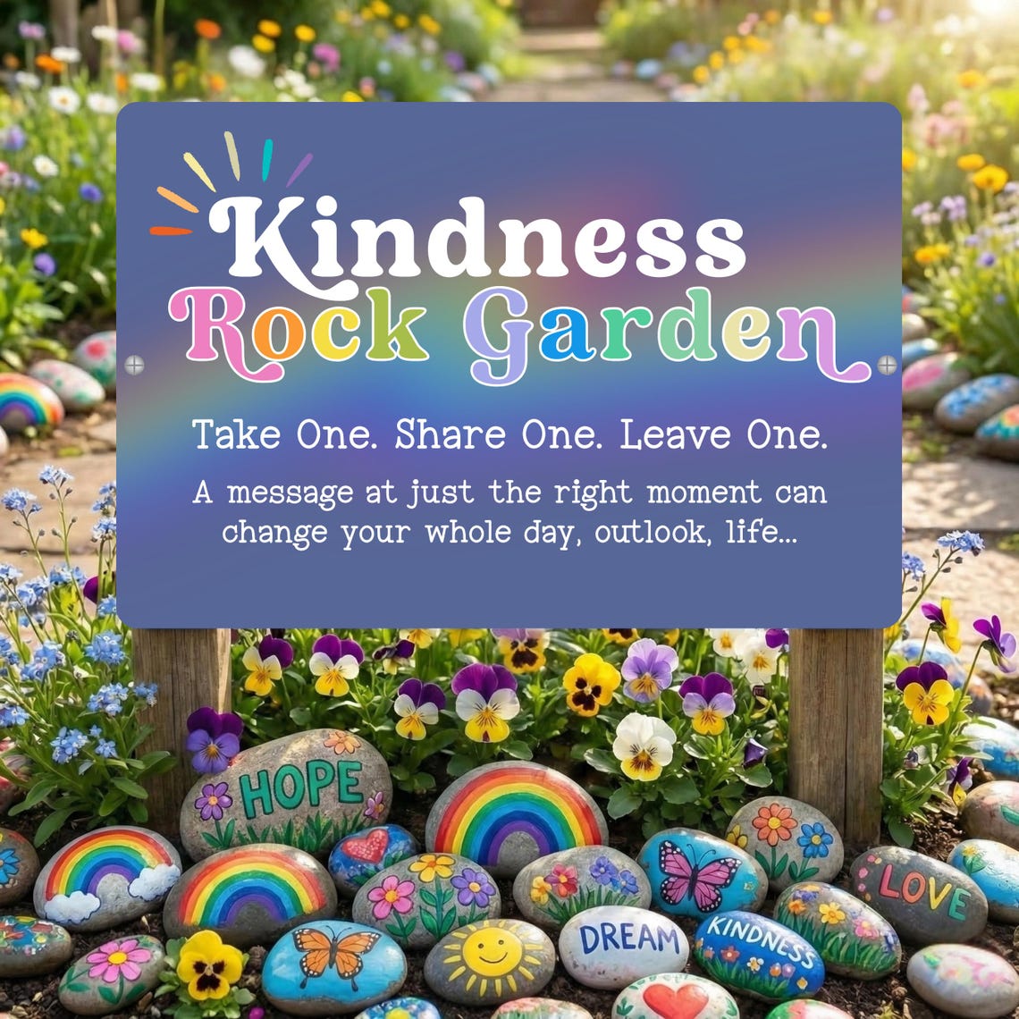 Kindness Rock Garden Sign, Painted Rocks Sign, Outdoor Rated Gift for ...