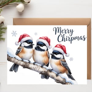 Merry Chirpmas Card – Funny Chickadee Holiday Greeting – A2 Bird Lover Xmas Card
