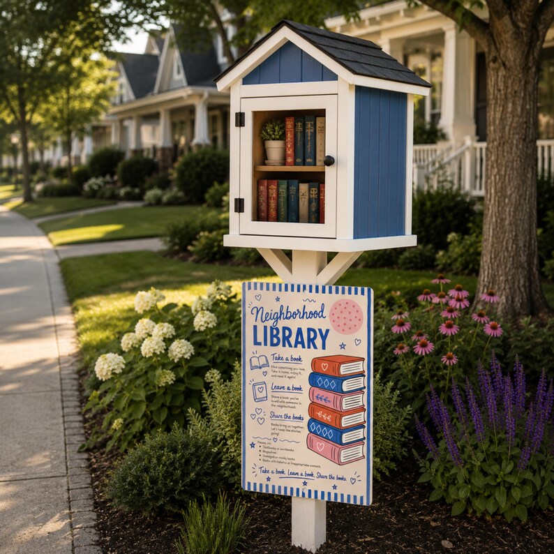 Neighborhood Library Sign - 8x12 12x18 Metal Outdoor Art - Gift for ...