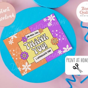 Tarjeta de agradecimiento genial para una amiga, tarjeta de agradecimiento hippie en color para una clienta, regalo digital para ella, tarjeta imprimible divertida para mejores amigas, linda y abstracta
