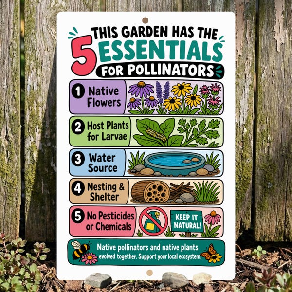 5 Essentials for Pollinators Metal Sign - 8x12 12x18 Outdoor Yard Decor