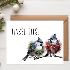 Funny Tufted Titmouse Christmas Card – Sarcastic Bird Holiday Greeting – Inappropriate Rude Xmas Card - A2
