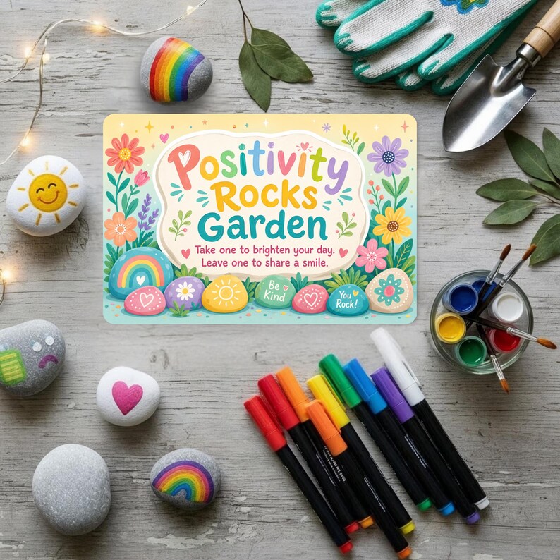 Positivity Rocks Kit Positivity Rocks Garden Sign, Painted Rock Sign, Floral Outdoor Rated ...