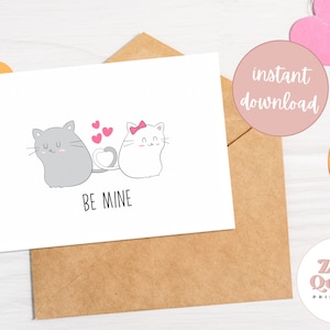 Cute Cat Card Cute Valentines Day Card For Her Cute Card for Cat Lover Digital Cat Card for Girlfriend Blank Card For Couple