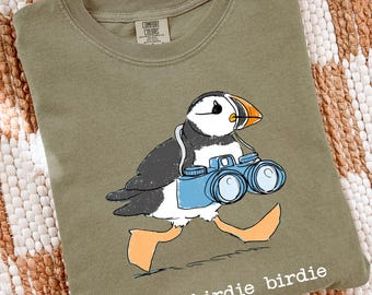 パフィンバードフォトグラファーシャツ、バードウォッチングTシャツ、写真家へのギフト、彼女へのギフト、彼へのギフト