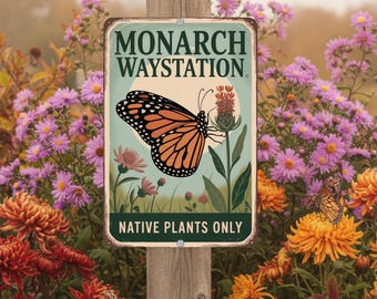 Monarch Waystation Outdoor Metal Sign | Native Plant Pollinator Aluminum 8x12 12x18 Sign | High Quality Metal Art