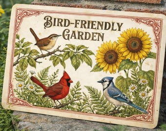 Bird Friendly Garden Habitat Sign, 12x8 18x12 Outdoor Rated Aluminum Sign, Gift for Gardener