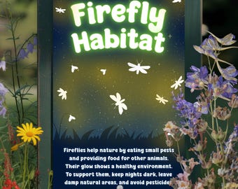 Firefly Habitat Sign, 8x12 12x18 Outdoor Rated Aluminum Sign, Lightning Bug Gift for Gardener