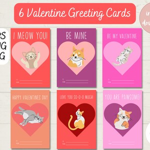 Cute Cat Cards Cat Valentines Day Printable for Kindergarten Classroom Digital Card for Cat Lover