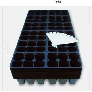 May include: Black plastic seed starting tray with 72 individual cells. The tray is stacked on top of another tray, creating a multi-level design.