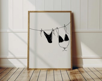 Black Blue Bikini Print Coastal cowgirl decor digital swimsuit poster beach wall art ocean island art trendy room decor Beachy Prints