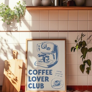 Coffee Club Print Linda cafetería decoración de la cocina de moda cartel espresso café pared arte café amante club café pared impresión barista impresión