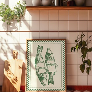 vangst van de dag print kustkunst cottagecore kunst trendy keukenkunst trendy muurkunst kustmuur prints handgetekende food art trendy prints