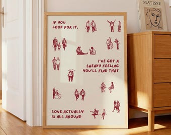 Love actually is all around Print Dorm Room Aesthetic Wall Art Small People Art Tiny Humans Walking Print Minimalist People Wall Art Retro