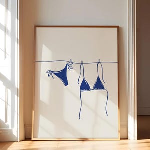 Navy Blue Bikini wall print Hand Drawn bikini Digital Download Print Trendy Decor Wall Art-Decor Trendy coastal Summer Art Swimsuit Wall Art