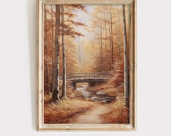Vintage Autumn Landscape Painting Fall Home Decor Autumn Painting Autumn Decor Rustic Fall Decor Moody Wall Art farmhouse decor earth tone