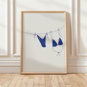 Navy Blue Bikini wall print Hand Drawn bikini hanging poster Digital Download Print Trendy Decor Wall Art-Decor Trendy coastal Summer Art