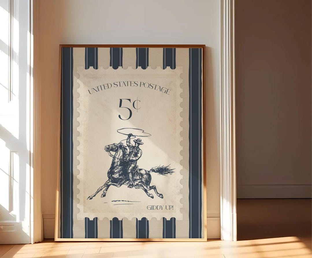Blue Vintage Striped Rodeo Print Western Bedroom Poster Cowboy Wall Art ...