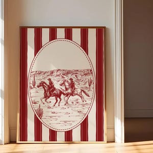 Red Art Vintage Drawing Western Print Cowboy Wall Art Trendy Vintage Western Cowgirl Art Vintage Western Decor, Western Cowboy Art Retro