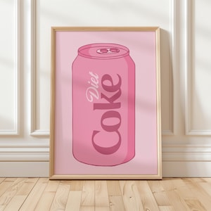 Różowa sztuka ścienna Preppy Diet Cokee, wystrój pokoju Preppy, sztuka w akademiku, modna sztuka ścienna, różowy nadruk Preppy, sztuka na barek, różowa sztuka w pokoju
