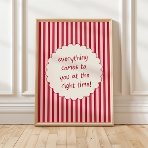 Everything At The Right Time Poster  Motivational Quotes Typography  Colorful Wall Art  Self Motivation Print Trendy Wall Art Preppy