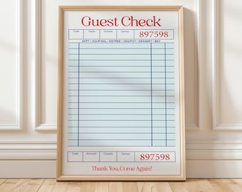 Blank Guest Check Art Print Trendy Wall Art Guest Check Print Digital Art Guest Check Wall Art Blank Gift Wall Art Trendy Dorm Room Prints