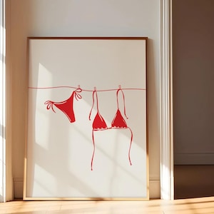 Red Bikini wall print Hand Drawn bikini Digital Download Print Trendy Decor Wall Art-Decor Trendy coastal Summer Art Swimsuit Wall Art