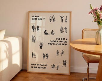 Love actually is all around Print Dorm Room Aesthetic Wall Art Small People Art Tiny Humans Walking Print Minimalist People Wall Art Retro