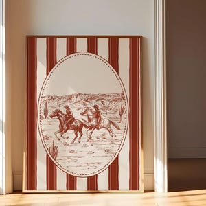 Red Art Vintage Drawing Western Print Cowboy Wall Art Trendy Vintage Western Cowgirl Art Vintage Western Decor, Western Cowboy Art Retro