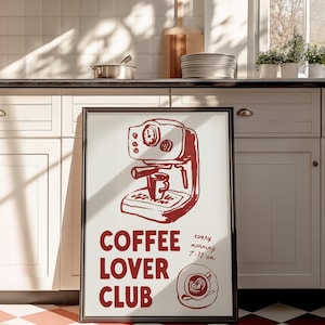 Coffee Club Print Linda cafetería decoración de la cocina de moda cartel espresso café pared arte café amante club café pared impresión barista impresión