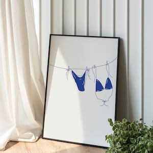 Navy Blue Bikini Print Coastal cowgirl decor digital swimsuit poster beach wall art ocean island art trendy room decor Beachy Prints