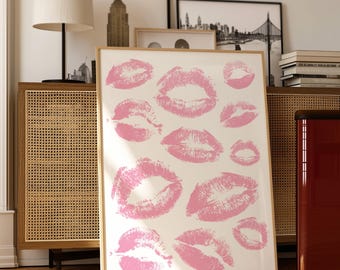 Kiss Marks Poster Kisses Wall Art  Lipstick Poster Girly Poster Pink Preppy Poster Girly Wall Art Preppy Wall Art Aesthetic Poster