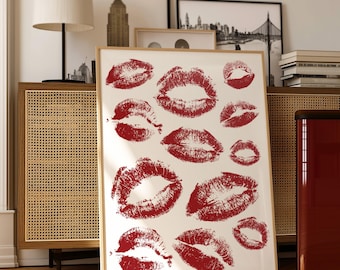 Kiss Marks Poster Kisses Wall Art  Lipstick Poster Girly Poster Pink Preppy Poster Girly Wall Art Preppy Wall Art Aesthetic Poster
