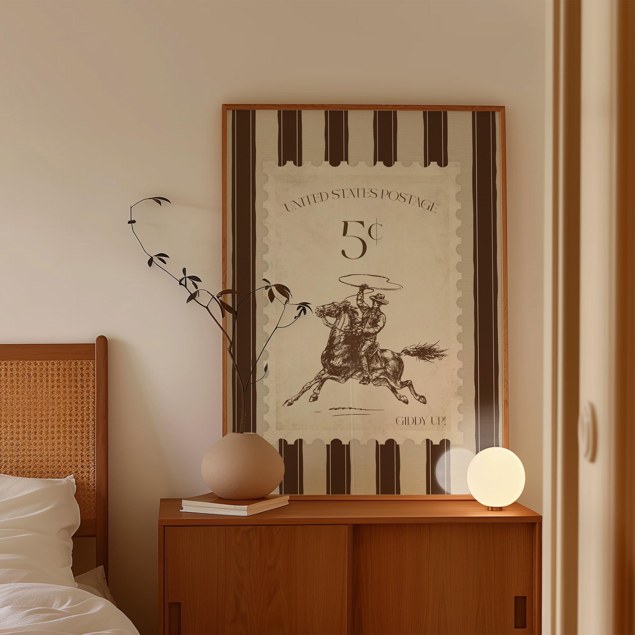 Brown Vintage Striped Rodeo Print Western Bedroom Poster Cowboy Wall ...