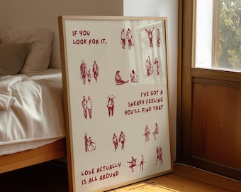 Love actually is all around Print Dorm Room Aesthetic Wall Art Small People Art Tiny Humans Walking Print Minimalist People Wall Art Retro