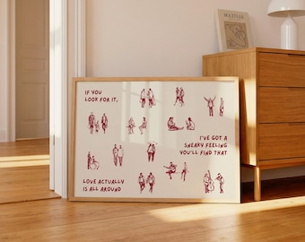 El amor en realidad está por todas partes Lámina Arte de pared estético para dormitorio Arte de personas pequeñas Humanos diminutos caminando Lámina Arte de pared minimalista de personas Retro