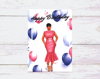 Handmade Black Woman Birthday Card, Personalized Greeting Card