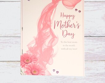 Happy Mother’s Day Card for Mom | Elegant Pink Floral Mom Card | Soft Feminine Greeting Card | Handmade Mother’s Day Gift