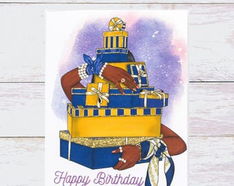Glam Girl Birthday Card with Rhinestones, Handmade Greeting Card