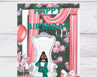 Elegant Birthday Card for Her | Black Woman Throne Card | Luxury Birthday Card | Floral Glam Card | Handmade Greeting Card 13
