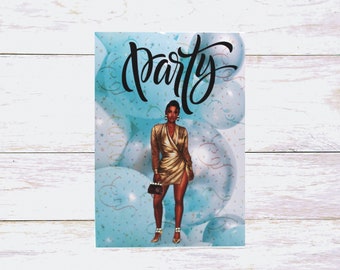 Afrocentric Party Greeting Card, Rhinestone Fashion, Handmade Birthday Card