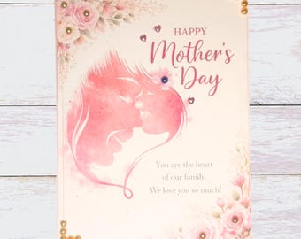 Happy Mother’s Day Card for Mom | Elegant Floral Mom Card | Soft Pink Mother’s Day Card | Handmade Greeting Card | Gift for Mom