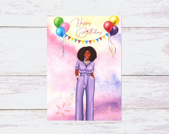 Black Woman Birthday Card, Handmade Greeting Card
